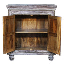 Distressed White 2 Door Small Cabinet With Brass Accents