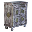 Distressed White 2 Door Small Cabinet With Brass Accents