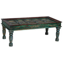 Farmhouse Style Colored Patina Coffee Table with Brass Accents