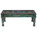 Farmhouse Style Colored Patina Coffee Table with Brass Accents