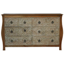 Mid Century Modern Hand Carved 6- Drawers Solid Wood Dresser