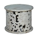 Hand Carved Floral Lattice Solid Wood Round End Table
