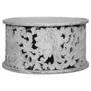 Hand Carved Floral Lattice Solid Wood Distressed Off- White 36" Round Coffee Table