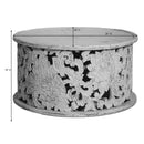 Hand Carved Floral Lattice Solid Wood Distressed Off- White 36" Round Coffee Table