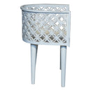 Farmhouse Style Lattice Carved Solid Wood Distressed White Accent Chairs - Set of 2