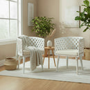 Farmhouse Style Lattice Carved Solid Wood Distressed White Accent Chairs - Set of 2