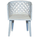 Farmhouse Style Lattice Carved Solid Wood Distressed White Accent Chairs - Set of 2