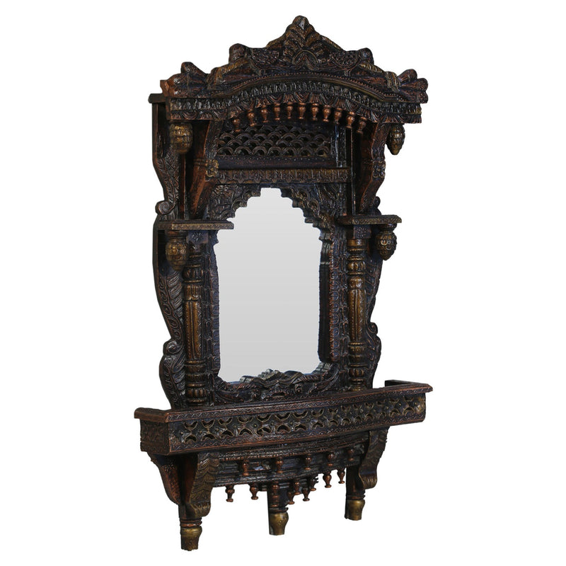 Ornate Hand Carved Solid Wood 54" Tall  "Jharokha" Mirror