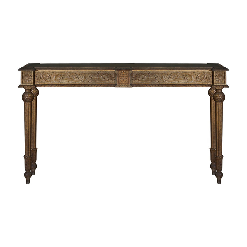 Elegant Victorian Style Hand Carved 12" Deep Solid Wood Console - Natural Stain