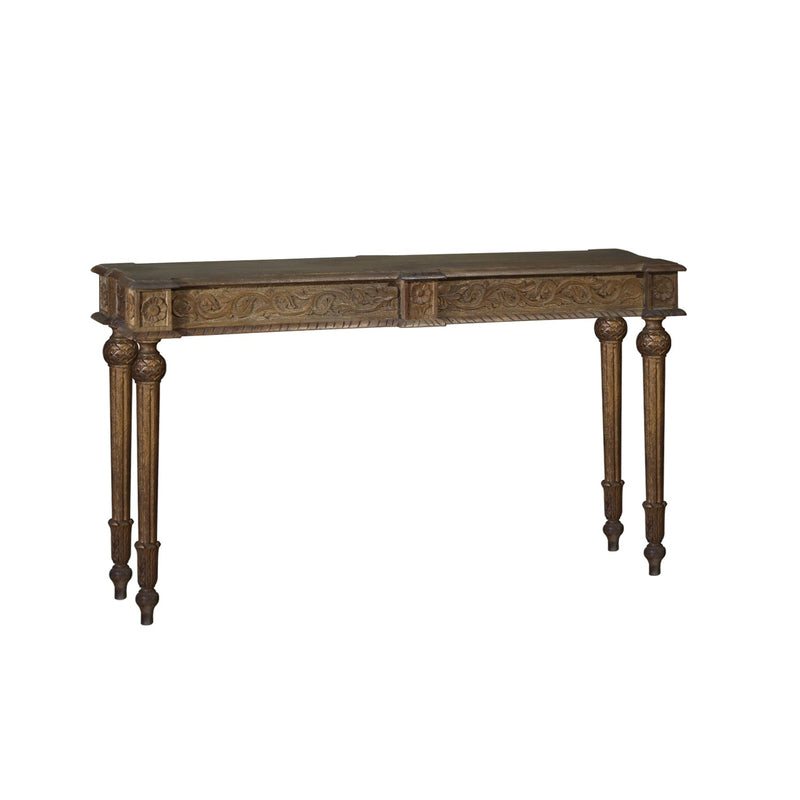 Elegant Victorian Style Hand Carved 12" Deep Solid Wood Console - Natural Stain