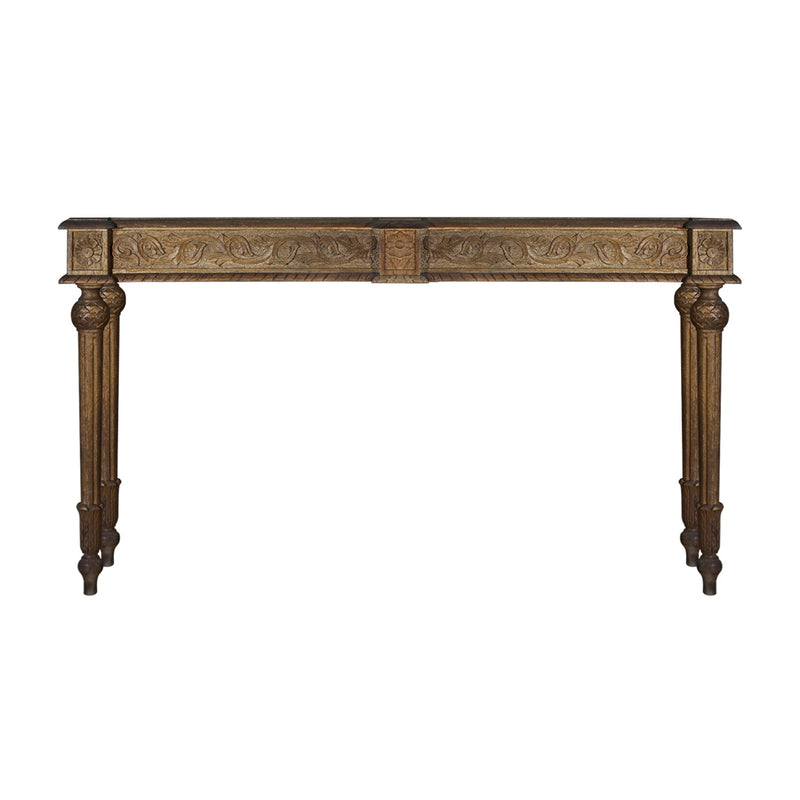 Elegant Victorian Style Hand Carved 12" Deep Solid Wood Console - Natural Stain