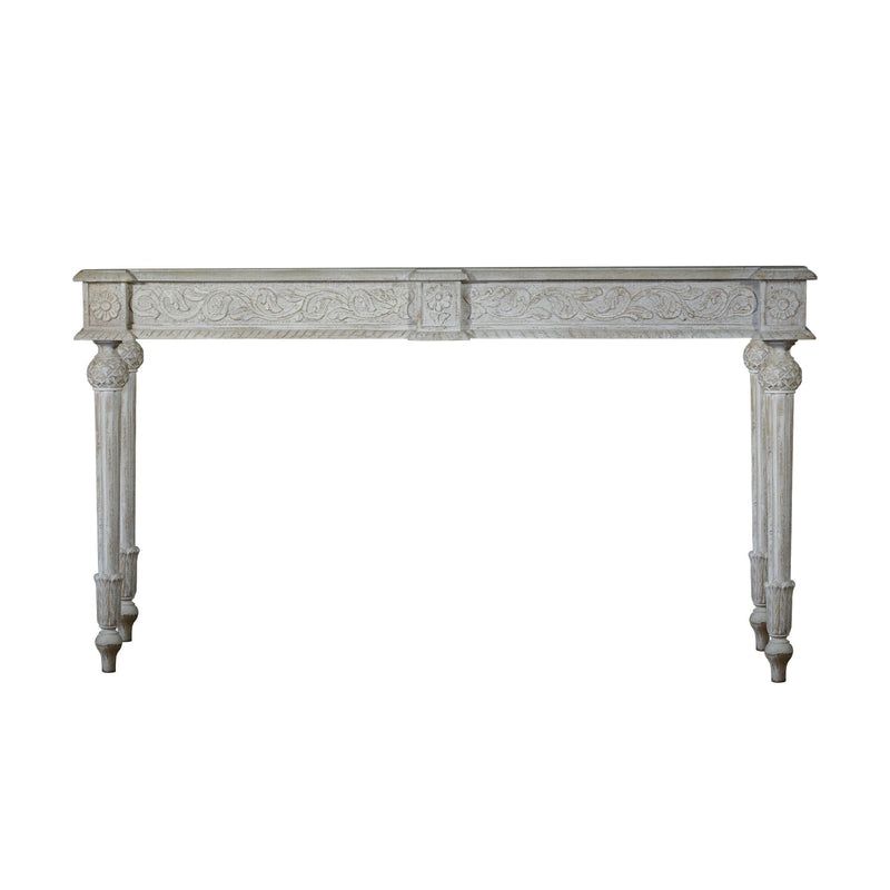 Elegant Victorian Style Hand Carved 12" Deep Solid Wood Console - Distressed White