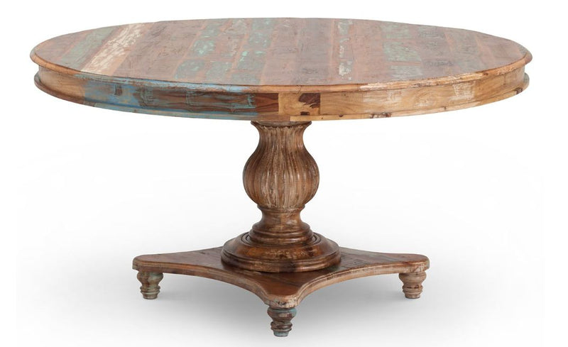 6-Seater Solid Wood Round Reclaimed Wood Single Pedestal Dining Table