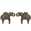 Hand Carved Solid Wood 22" Tall Elephant Statue With Brass Cladding