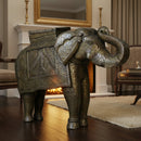 Hand Carved Solid Wood 22" Tall Elephant Statue With Brass Cladding