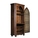 Farmhouse Arched Iron Grill Single Door Wine Bar Armoire with 15 Bottle Holder