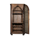 Farmhouse Arched Iron Grill Single Door Wine Bar Armoire with 15 Bottle Holder