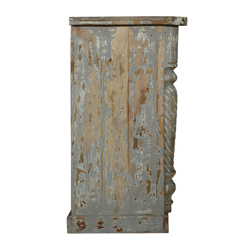 Gray Distressed Finished Old World Cathedral Shutter Sideboard