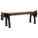 Double Horse Head Solid Wood Decorative Bench With Brass Foil Cladding
