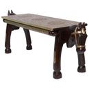 Double Horse Head Solid Wood Decorative Bench With Brass Foil Cladding