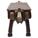 Double Elephant Head Solid Wood Decorative Bench With Brass Foil Cladding