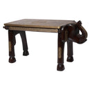 Eclectic Elephant Head Solid Wood Bench Table With Brass Accents
