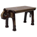 Eclectic Elephant Head Solid Wood Bench Table With Brass Accents