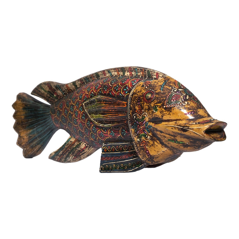 18" Long  Wooden Hand Painted Eclectic Fish Decor
