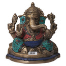Handmade Brass "Ganesha" Statue With Semi-Preciuos Stone Overlay