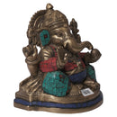 Handmade Brass "Ganesha" Statue With Semi-Preciuos Stone Overlay