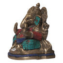 Handmade Brass "Ganesha" Statue With Semi-Preciuos Stone Overlay