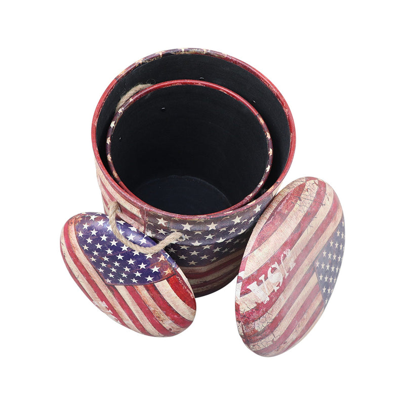 Eclectic "Patriotic" US  Flag Storage Poufs- Set of 2