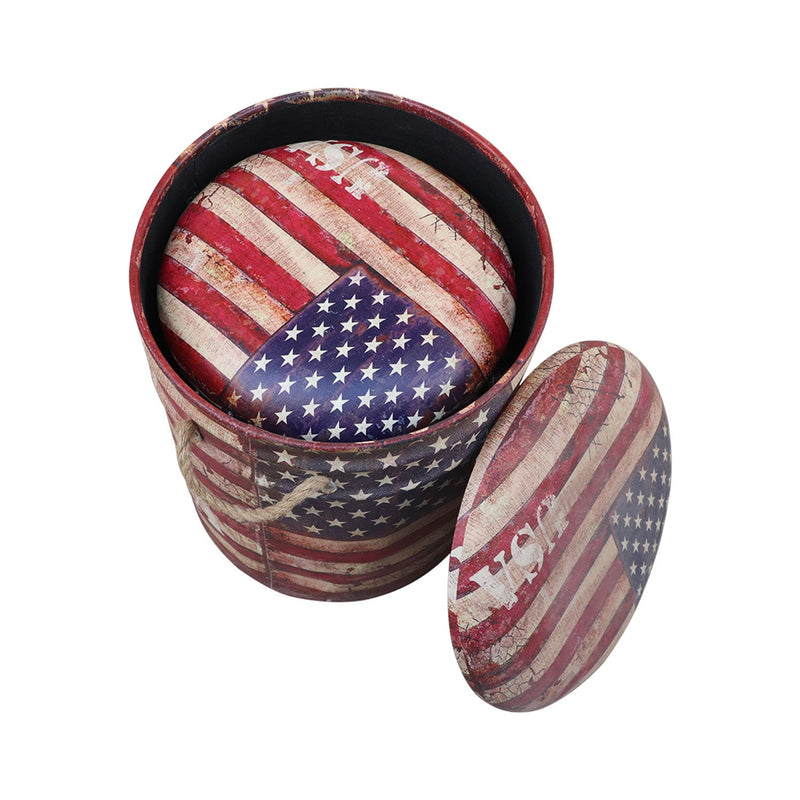 Eclectic "Patriotic" US  Flag Storage Poufs- Set of 2