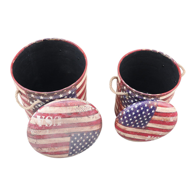 Eclectic "Patriotic" US  Flag Storage Poufs- Set of 2