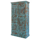 Blue Distressed Hand Carved Vintage Door Bedroom Armoire