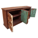 Ranch Style Antique Teak Wood Doors 89" Long Buffet