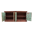 Ranch Style Antique Teak Wood Doors 89" Long Buffet