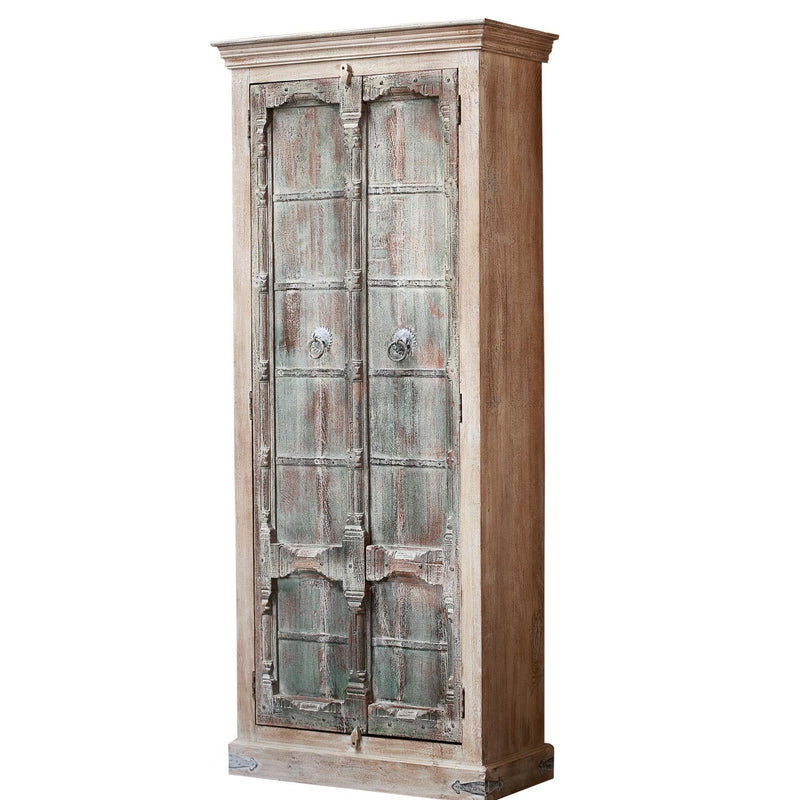 Off White Distressed Finished 84 Inches Tall Armoire Cabinet