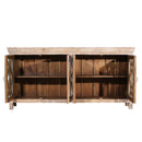 Farmhouse Style 80" Long Distressed Credenza With Glass Doors