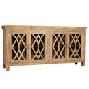 Farmhouse Style 80" Long Distressed Credenza With Glass Doors