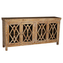 Farmhouse Style 80" Long Distressed Credenza With Glass Doors