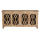 Farmhouse Style 80" Long Distressed Credenza With Glass Doors