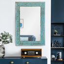 Distressed Blue Hand Carved Solid Wood 53" Tall Wall Mirror
