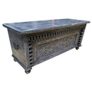 Detailed Hand Carved Wooden Distressed Gray 47" Long Chest