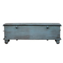 Farmhouse Style Distressed Blue Hand Carved 54" Long Bed End Chest