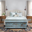 Farmhouse Style Distressed Blue Hand Carved 54" Long Bed End Chest