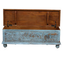Farmhouse Style Distressed Blue Hand Carved 54" Long Bed End Chest