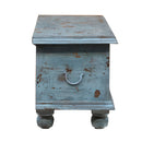 Farmhouse Style Distressed Blue Hand Carved 54" Long Bed End Chest