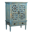 Farmhouse Style  Lattice Carved Solid Wood 32" Wide 2 Door Storage Cabinet