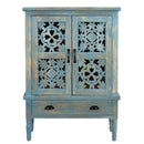 Farmhouse Style  Lattice Carved Solid Wood 32" Wide 2 Door Storage Cabinet
